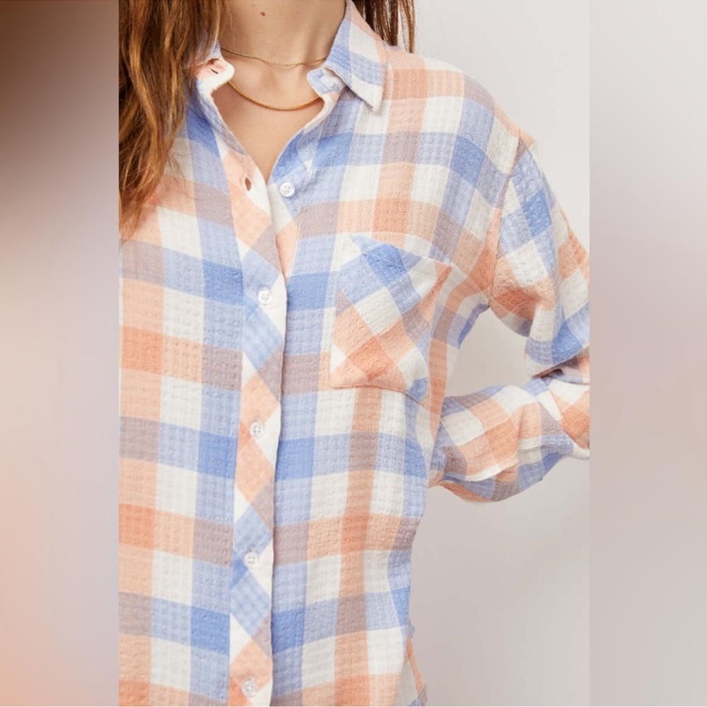Rails Blue and Peach Brandy Plaid Button-Down Shirt Women’s Size Small S